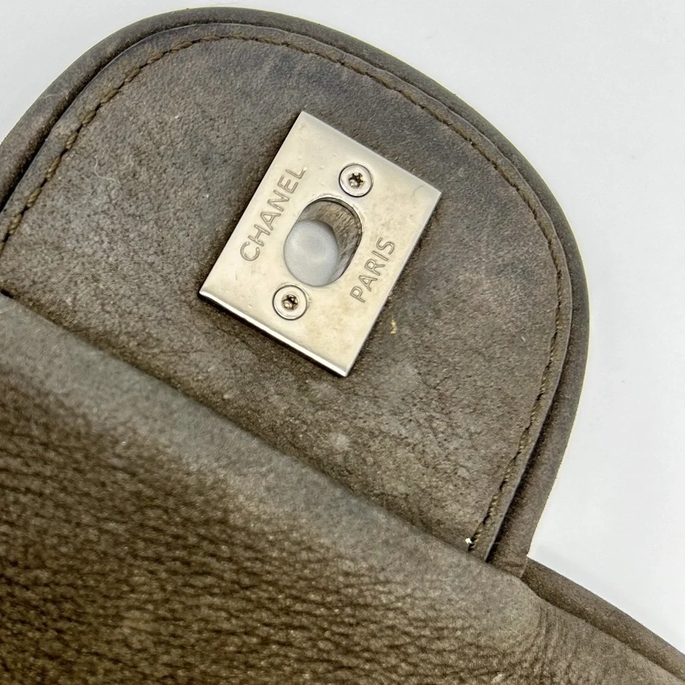 Chanel wild whipstitch flap bag grey suede silver hardware with card